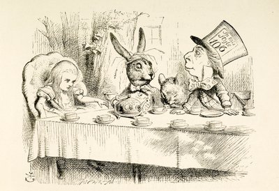 Alice på den gale hattemakerens teselskap. av John Tenniel