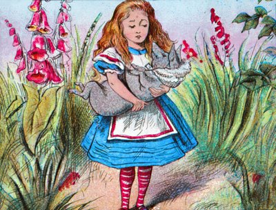Alice holder en gris i armene., c1910. av John Tenniel