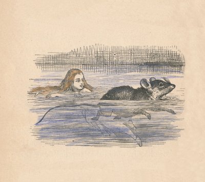 Alice svømmer med en mus i et basseng, 1889 av John Tenniel