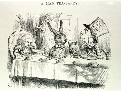 Alice tar Lewis Carrolls "" Alices eventyr i Eventyrland og gjennom glasset", illustrasjon av John Tenniel (1820-1914) av John Tenniel