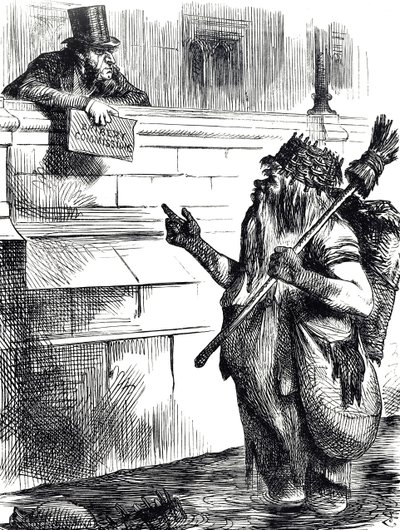 Tegneserie som kommenterer det skitne i Themsen og etterforskningen av bestikkelser under valgene i Great Yarmouth, Reigate og Lancaster av John Tenniel