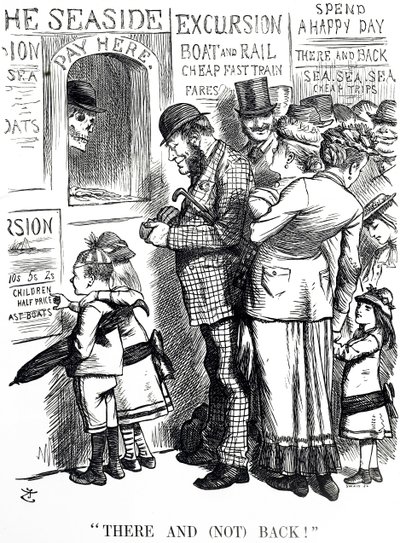 Tegneserie som kommenterer hyppigheten av ulykker på overfylte ekskursjonstog av John Tenniel