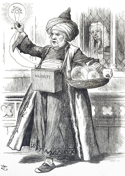 Tegneserie som viser William Ewart Gladstone som Aladdin av John Tenniel