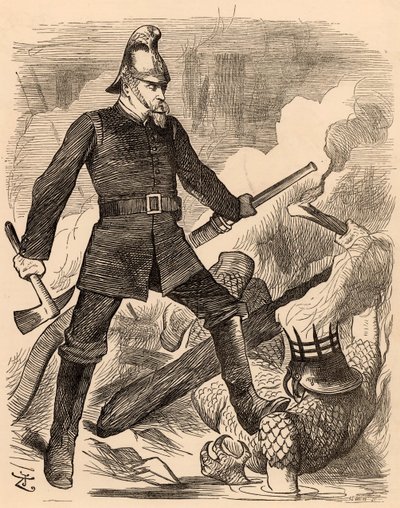 Eyre Massey Shaw bekjemper brann, fra "Punch" London, 20. august 1887 (gravering) av John Tenniel