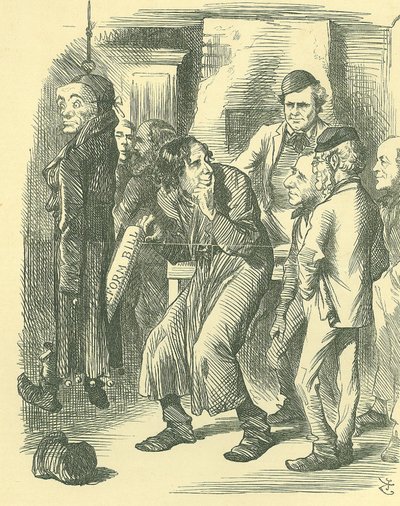 Fagins politiske skole: Reform av parlamentet - utvidelse av franchisen. Disraeli førte reformforslaget gjennom Commons i 1867, og krevde æren for aksept av lovgivningen. Her vises han plukke den fra lommen til Lord John Russell. av John Tenniel