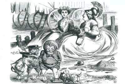 Frankrike og Storbritannia ser på barna (John Bull, Mr Punch og Napoleon III). Dette året markerte 50 år med fred mellom Frankrike og Storbritannia og begynnelsen på Entente Cordiale. John Tenniel tegneserie fra 