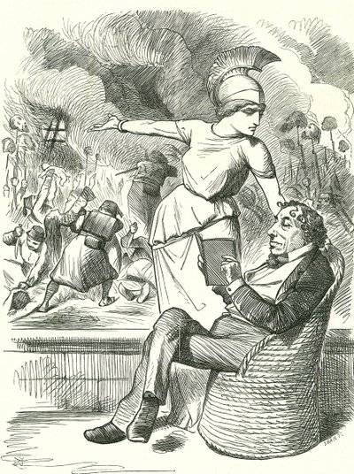 Nøytralitet under Vanskeligheter': Benjamin Disraeli, den britiske konservative statsministeren, nekter å iverksette tiltak over den russisk-tyrkiske krigen. John Tenniel tegneserie fra 'Punch', London, 5. august 1875. av John Tenniel