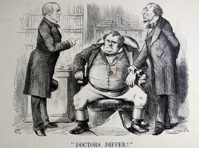 Politisk satire som skildrer William Ewart Gladstone, Benjamin Disraeli og John Bull av John Tenniel