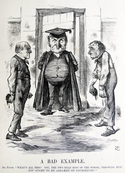 Politisk satire som skildrer William Ewart Gladstone og Benjamin Disraeli av John Tenniel