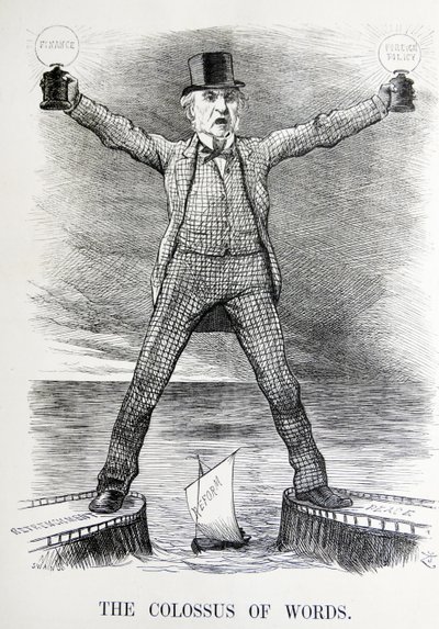 Politisk satire som skildrer William Ewart Gladstone og Benjamin Disraeli av John Tenniel