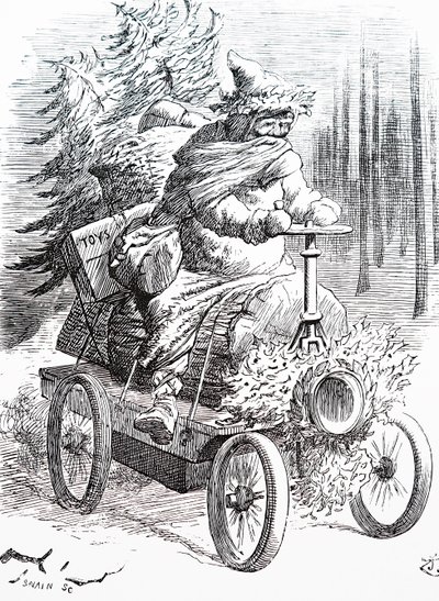 Julenissen raser gjennom snøen. Av John Tenniel (1820-1914), en engelsk illustratør, grafisk humorist og politisk tegneserieskaper av John Tenniel