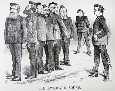 DET TASTE TROPPET. John Tenniel tegneserie. Vanskelighetene Disraeli hadde med forskjellige meninger i kabinettet sitt om politikk for den russisk/tyrkiske krigen av John Tenniel