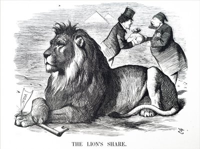 Den britiske regjeringen gir Rothschilds fullmakt til å kjøpe ut aksjer i Suez-kanalen. av John Tenniel