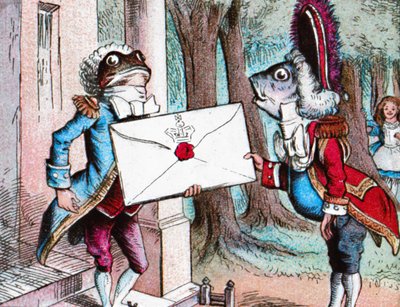 The Frog Footman leverer invitasjonen, c1910 av John Tenniel