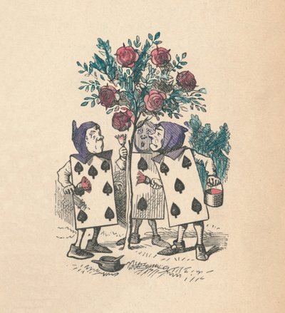 Spillekortene som maler rosebuskene, 1889 av John Tenniel