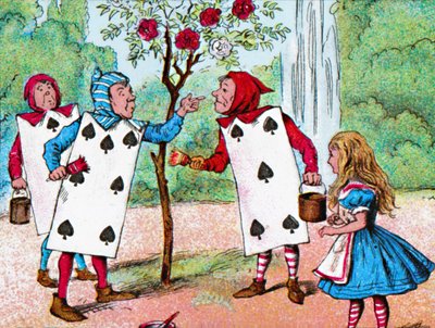 Spillekortene som maler rosebuskene, c1910 av John Tenniel