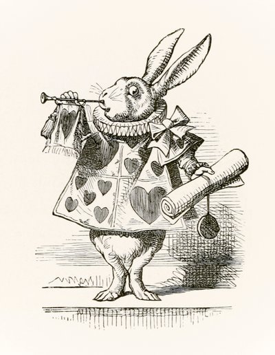 The White Rabbit med trompet og rulle som varsler anklagen, fra 