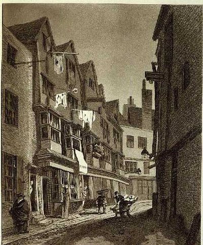 "View of the Southern Extremity of Thieving Lane (fra sene år kalt Bow Street)...", tegnet 1807, gravert av W.M. Fellows, pub. 1807 (gravering) av John Thomas (after) Smith