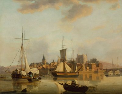 En utsikt over Rochester med frakt (olje på panel) av John Thomas Serres