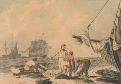Kystscene med figurer av John Thomas Serres