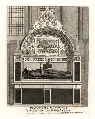 Edmund Plowdens monument på nordveggen i Temple Church av John Thomas Smith