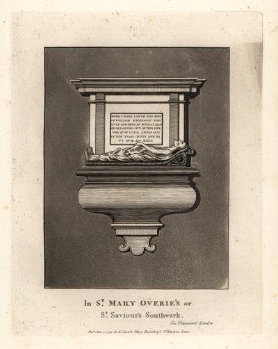 Gravbilde og monument til den ærlige mannen William Emerson, død 1575, i St Mary Overie