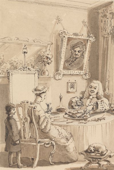 Hogarth drikker det første glasset vin med sin kone - Hundene deres holder respektfull avstand av John Thomas Smith