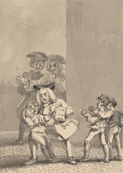 Hogarth etter å ha blitt fulgt av Barry og en venn ble tatt for å støtte en gutt til å kjempe med hensikt for å fange hans engstelige ansikt av John Thomas Smith
