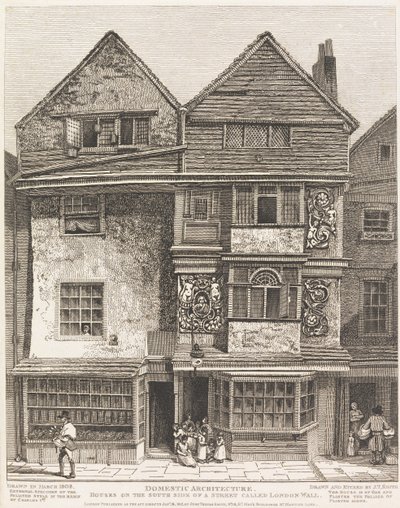 Hus på sørsiden av en gate kalt London Wall av John Thomas Smith
