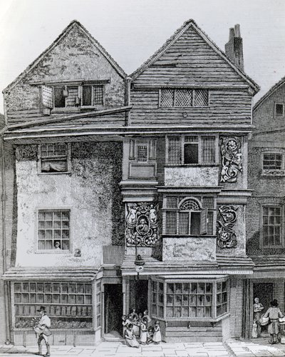 Hus på sørsiden av en gate kalt London Wall, publisert 1812 av John Thomas Smith