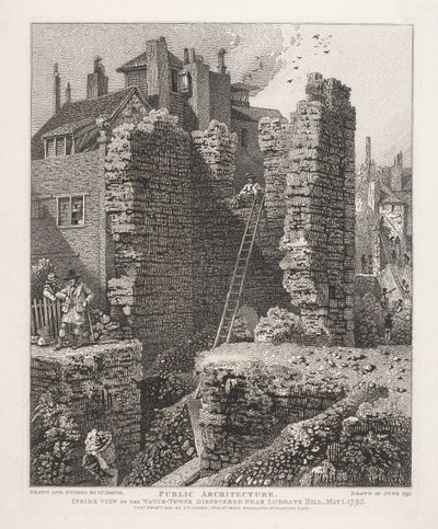 Innvendig utsikt over vakttårnet som ble oppdaget nær Ludgate Hill, 1. mai 1792 av John Thomas Smith