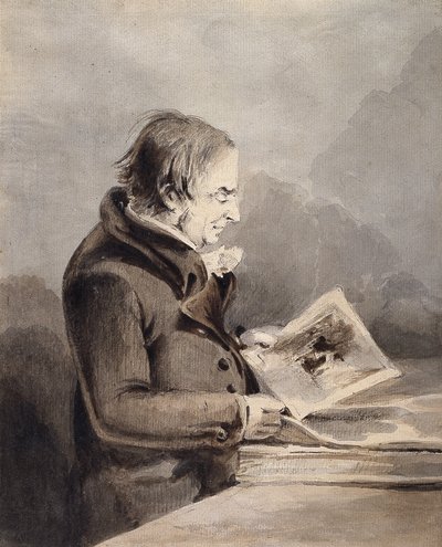 J.M.W. Turner In The British Museum (brunt og grått blekk vaskes over blyant på hvitt papir) av John Thomas Smith