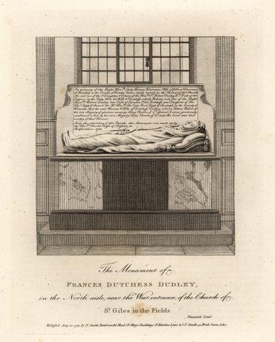 Monument til Lady Frances Kniveton, hertuginne av Dudley, kone til Sir Gilbert Kniveton, i kirken St Giles in the Fields av John Thomas Smith