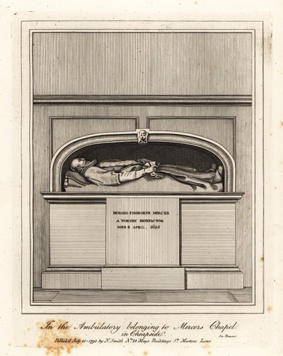 Monument til Richard Fishbourne Mercer, død 1625, i ambulatoriet i Mercers Chapel, Cheapside av John Thomas Smith