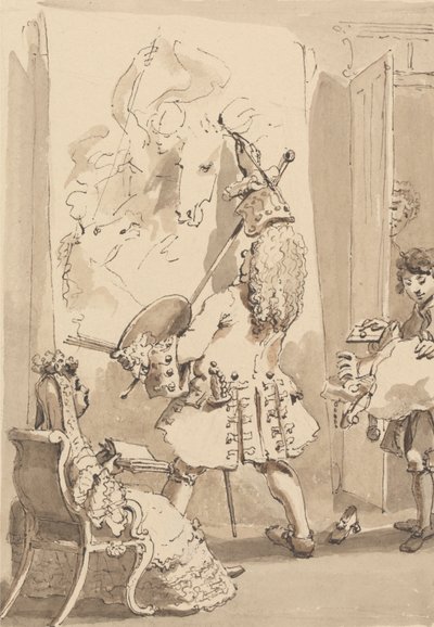 Sir James Thornhills gutt går inn i sin mesters malerom for å levere pakken og et brev i nærvær av Lady Thornhill av John Thomas Smith