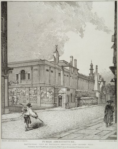 South West View of Bethlem Hospital og London Wall, 1814 av John Thomas Smith