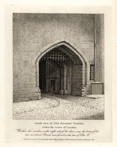 Sørutsikt over Bloody Tower i Tower of London av John Thomas Smith