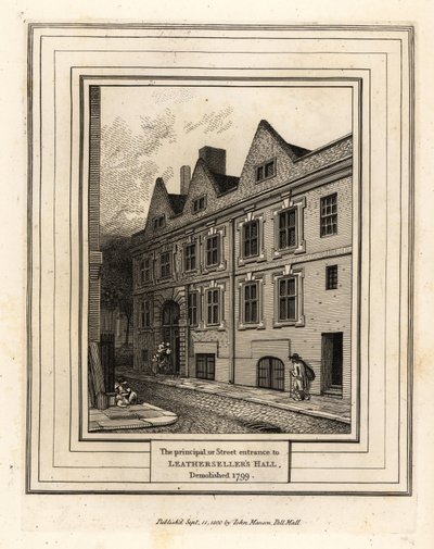 Hoved- eller gateinngangen til Leathersellers Hall, revet 1799 av John Thomas Smith