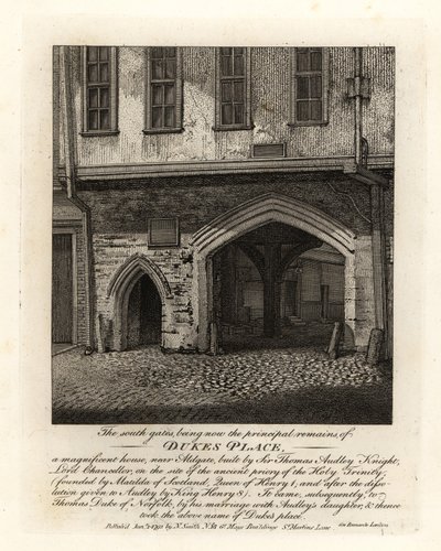 Ruinene av South Gates of Dukes Place, bygget av Sir Thomas Audley (1488-1544) nær Aldgate av John Thomas Smith
