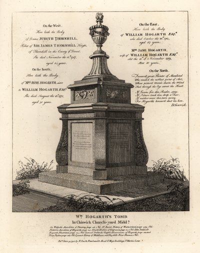 Graven til kunstneren William Hogarth, Chiswick kirkegård, Middlesex av John Thomas Smith
