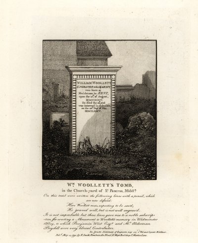 Graven til den kongelige graveren William Woollett, død 1735, i kirkegården i St Pancras, Middlesex av John Thomas Smith