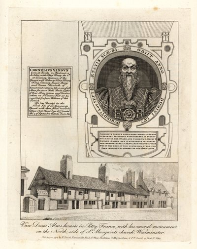Van Duns almuehus i Petty France, med hans veggmaleri i St Margaret