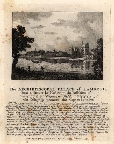 Utsikt over Lambeth Palace, London av John Thomas Smith