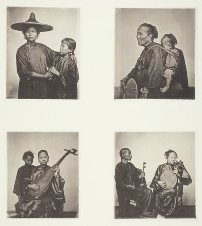 Båtjenter, en kantonbåtkvinne og barn, musikere, musikere, ca. 1868. av John Thomson