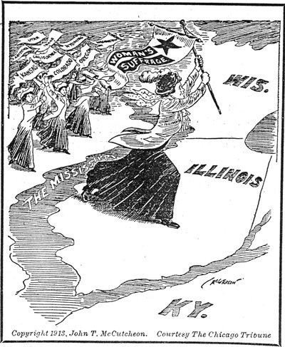 Kryssing inn i Illinois, redaksjonell tegneserie av John Tinney McCutcheon