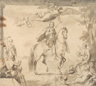 Forberedende studie for dekorasjonen "Equestrian Portrait of George I" av John Vanderbank