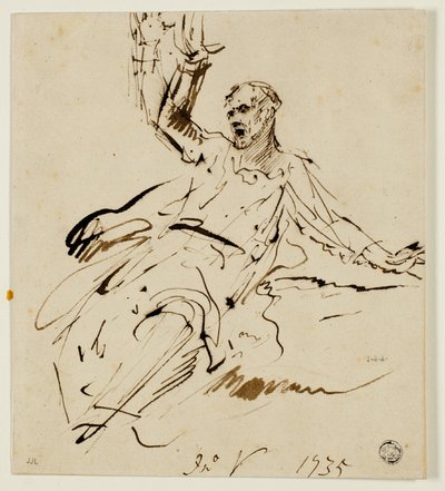 Sittende mannsfigur med hevet arm av John Vanderbank