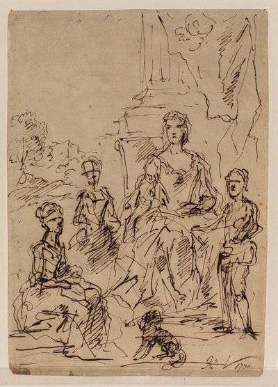 Skisse for en familieportrettgruppe, 1730 av John Vanderbank