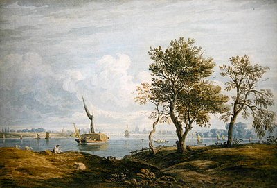 Battersea fra Themsen (akvarell) av John Varley