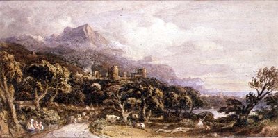 Landskap med slott og fjell av John Varley